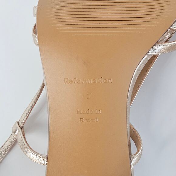 Reformation Elsie Heeled Sandal Size 7 Metallic Gold Strappy Slingback - Picture 11 of 12